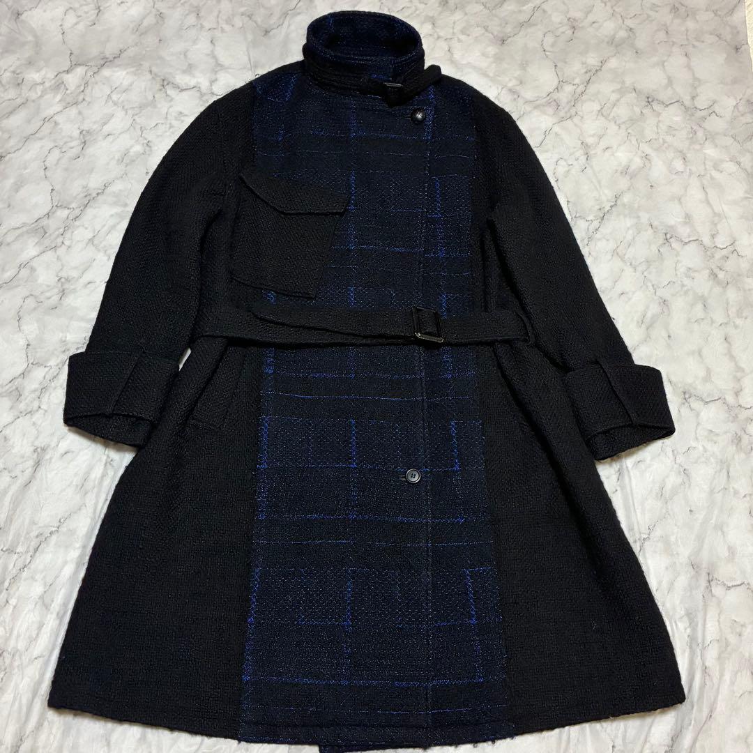 JUN OKAMOTO 高年式 ベルト付 ダブル ロングコート チンストラップ