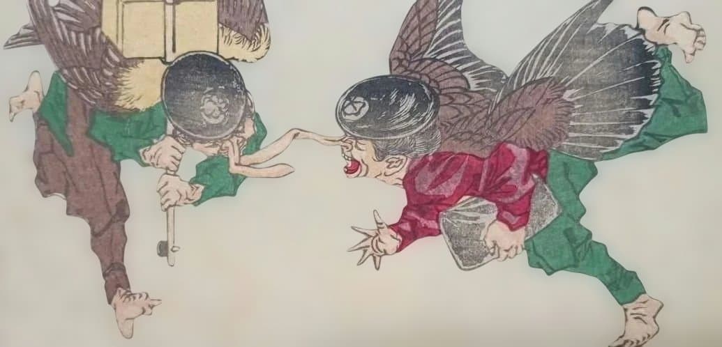 浮世絵版画、芳年略画4枚売り中版、天狗、頼政、忠盛、宇治の戦い、明治15年出版