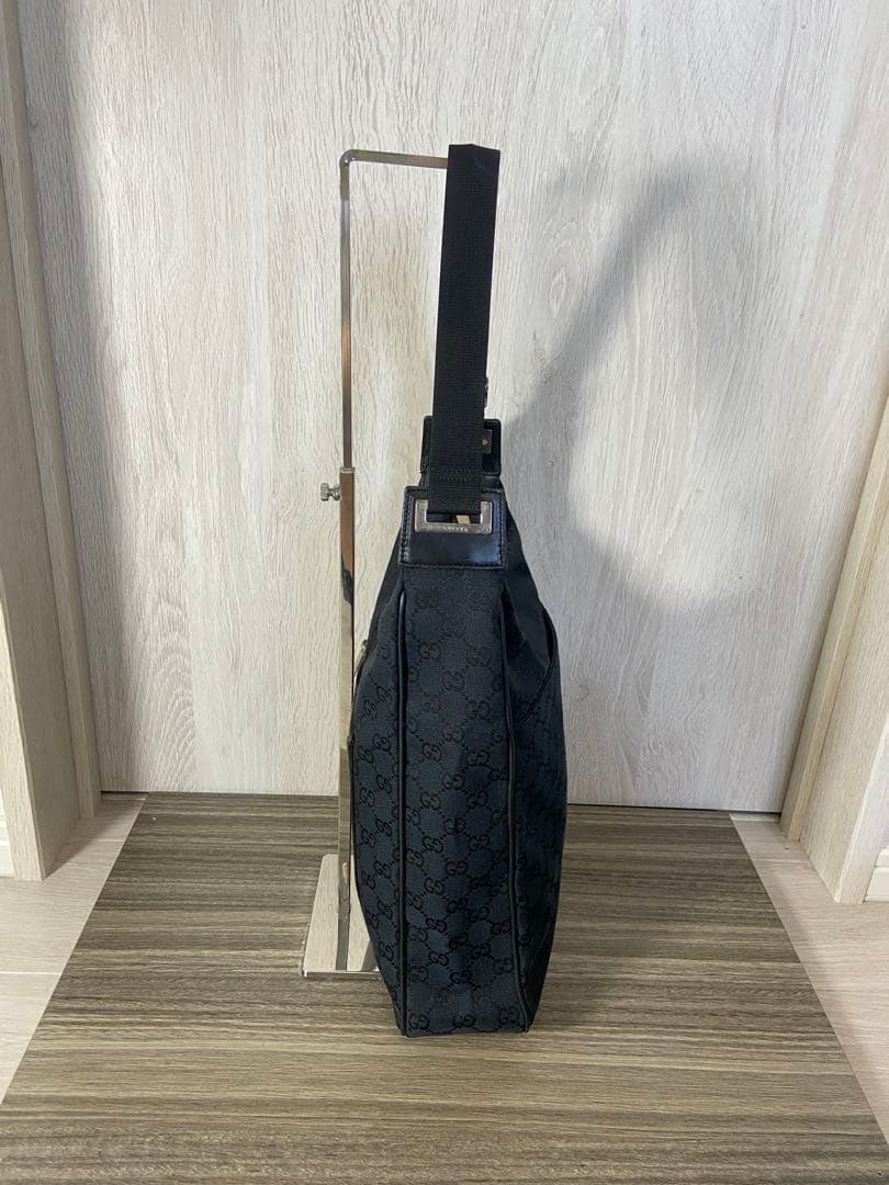 GUCCI トートバッグ　GG柄　キャンバス　レザー　黒　肩掛け　ワンショルダー