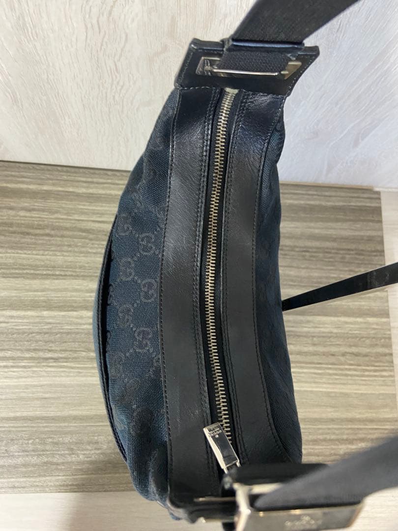 GUCCI トートバッグ　GG柄　キャンバス　レザー　黒　肩掛け　ワンショルダー