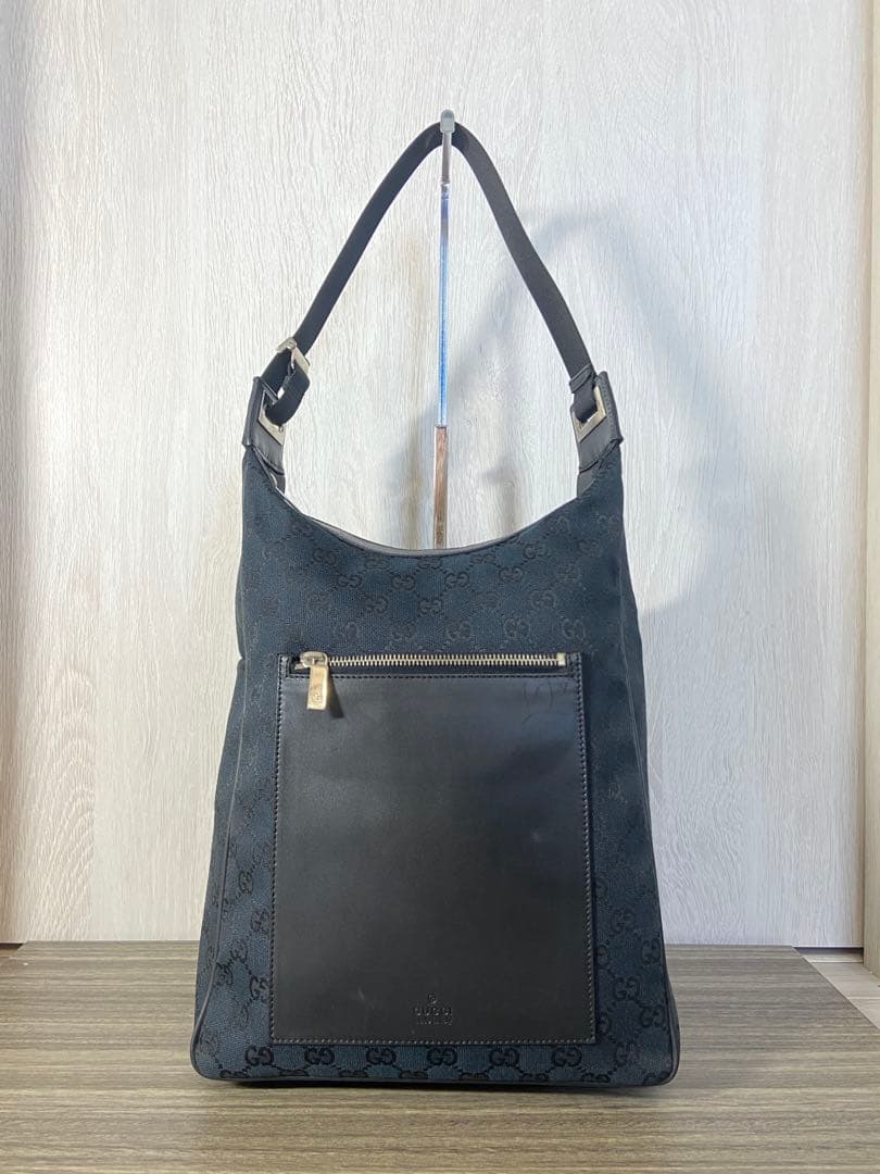GUCCI トートバッグ　GG柄　キャンバス　レザー　黒　肩掛け　ワンショルダー