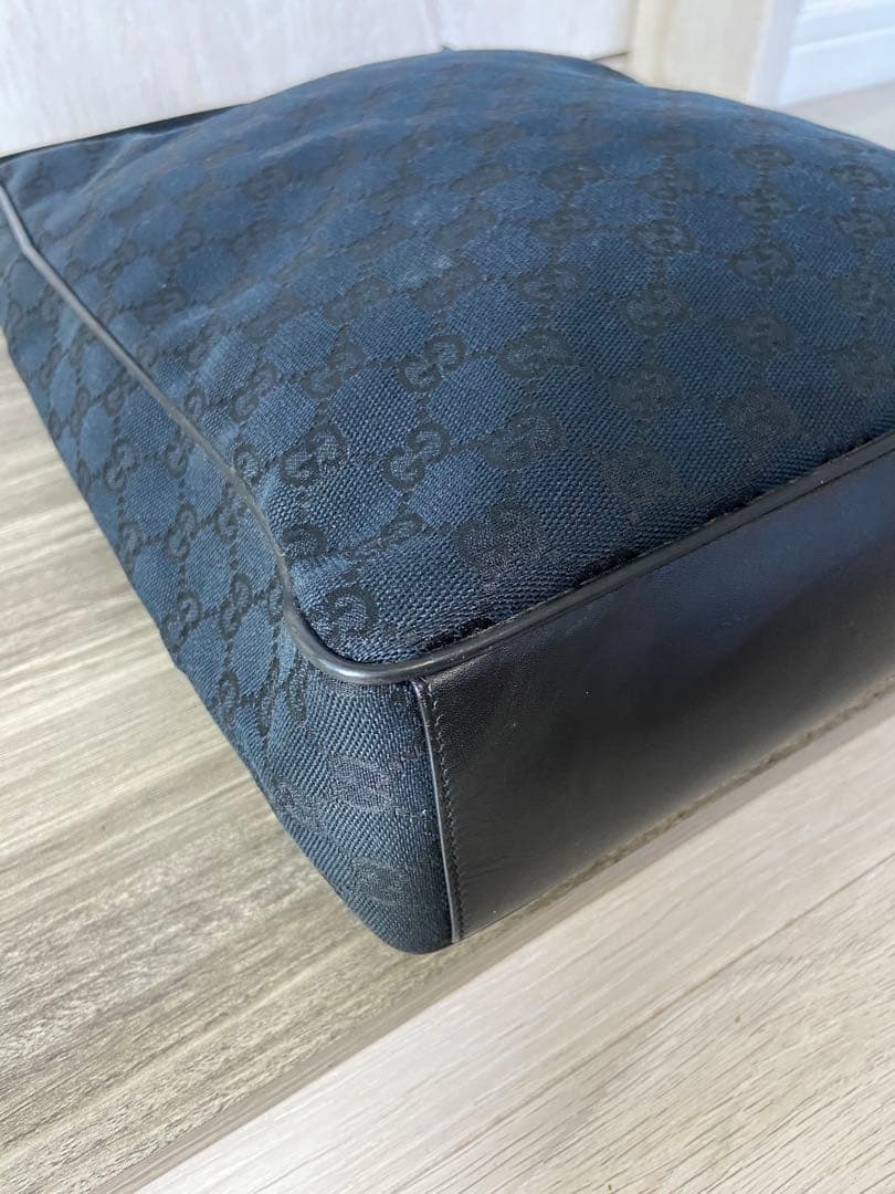 GUCCI トートバッグ　GG柄　キャンバス　レザー　黒　肩掛け　ワンショルダー