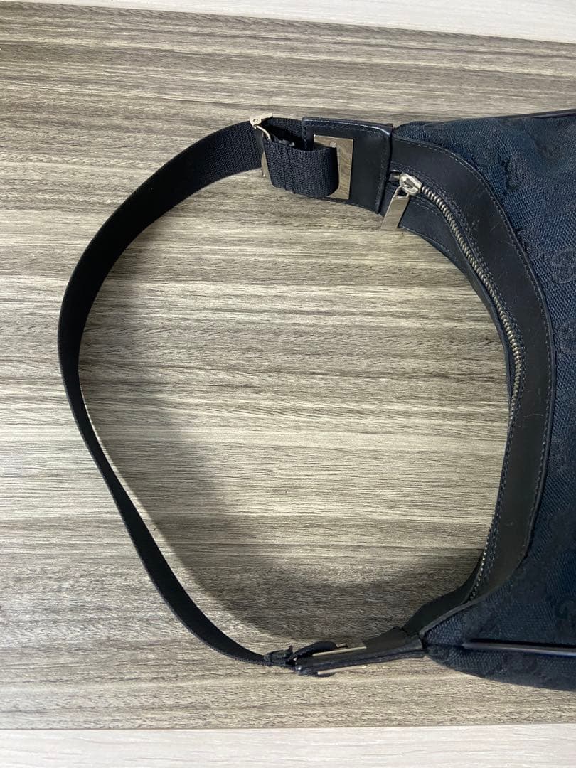 GUCCI トートバッグ　GG柄　キャンバス　レザー　黒　肩掛け　ワンショルダー