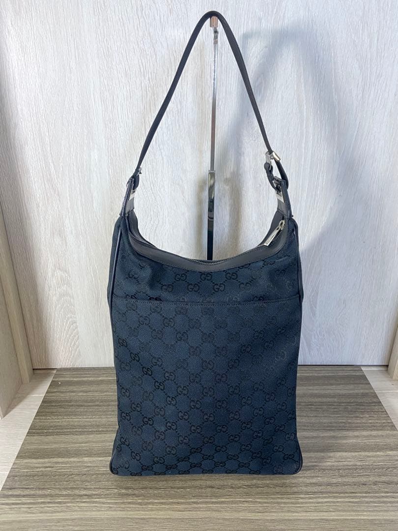 GUCCI トートバッグ　GG柄　キャンバス　レザー　黒　肩掛け　ワンショルダー