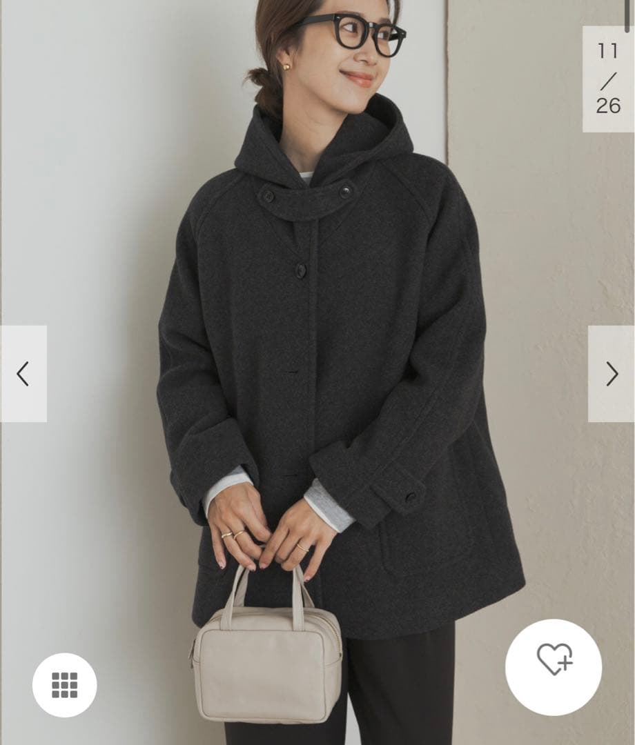 新品タグ付◉ DOORS エアリーウールフードコート　杢CHARCOAL