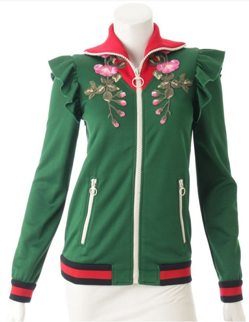 エルさま専用グッチ エンブロイダリー テクニカルジャージー ジャケット グリーン