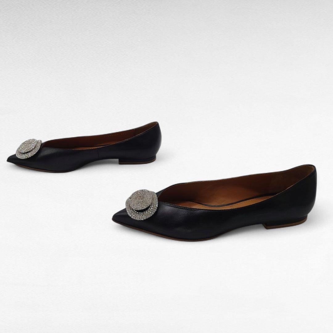 PIPPICHIC ピッピシック JEWERLY 黒 レザー フラットシューズ