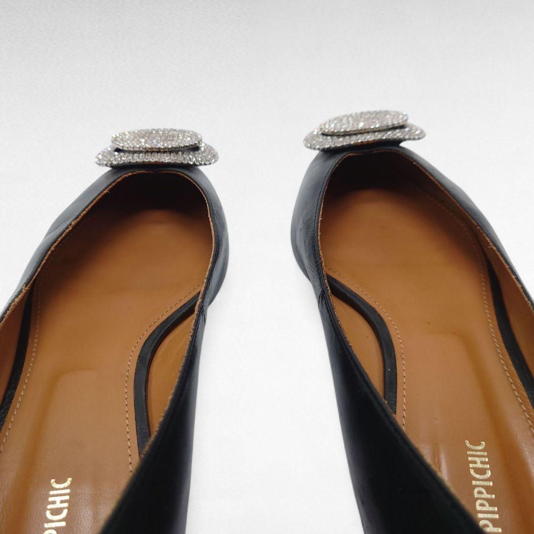 PIPPICHIC ピッピシック JEWERLY 黒 レザー フラットシューズ