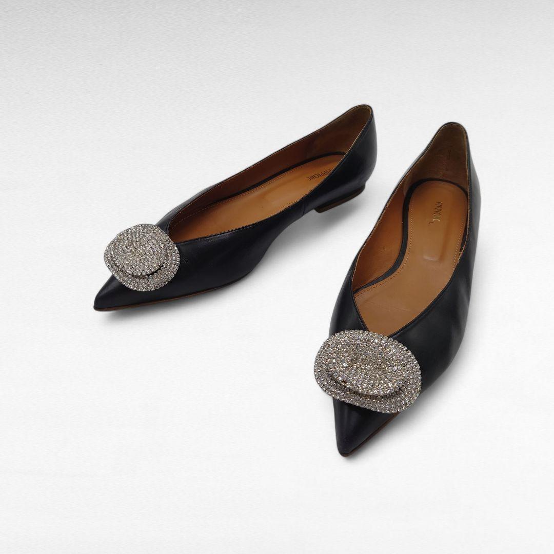 PIPPICHIC ピッピシック JEWERLY 黒 レザー フラットシューズ