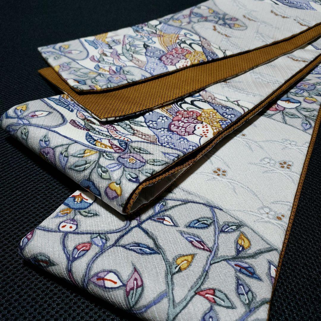 半幅帯 紅型ちりめん× 蚊絣紬 正絹 リバーシブル