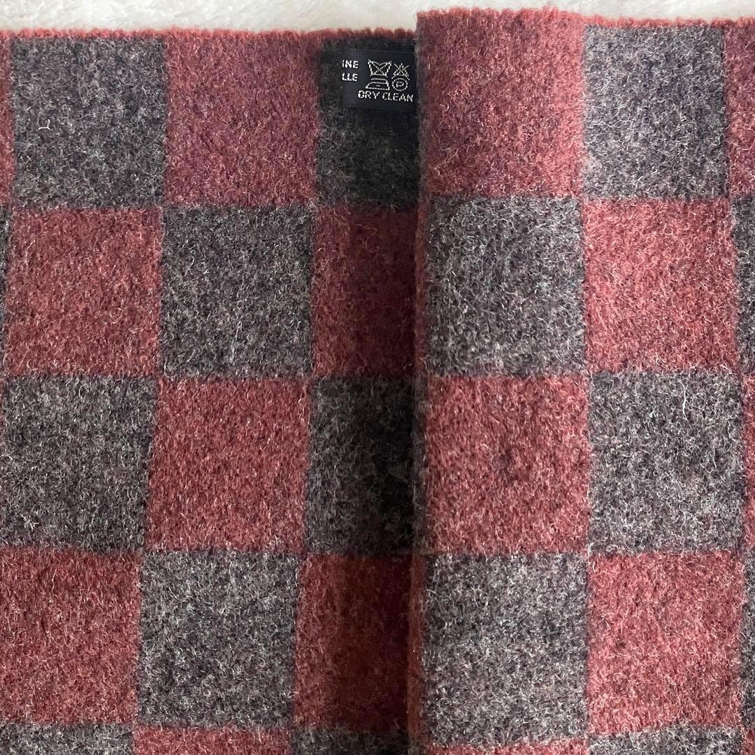 フェンディ ウール100% ズッカ スクエア柄 マフラー グレー×レッドブラウン