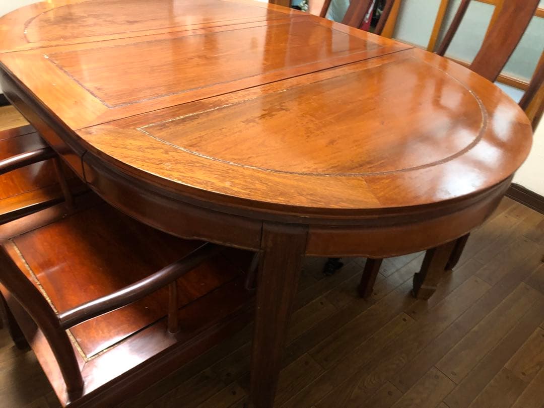 木製 楕円形 ダイニングテーブル 6脚用