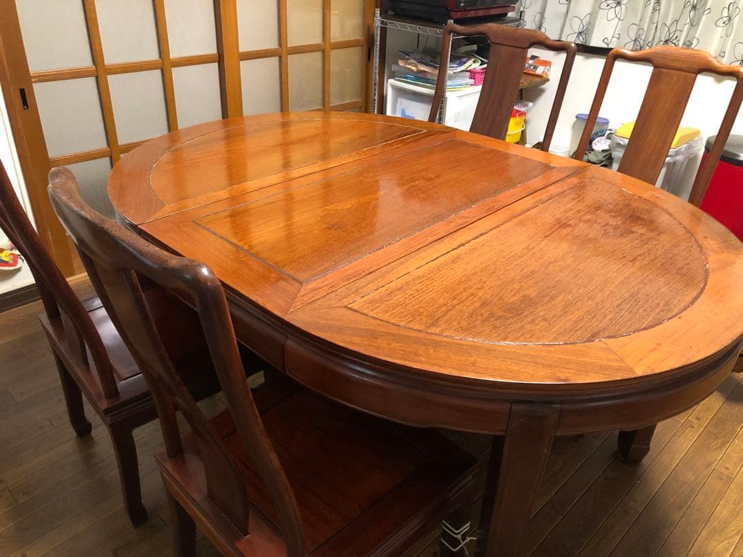 木製 楕円形 ダイニングテーブル 6脚用