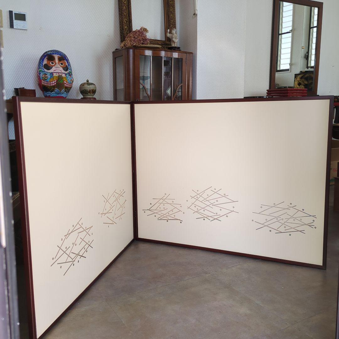 風炉先屏風　銀切箔　白地　屏風　両目開き　茶道具　屏風　紙箱