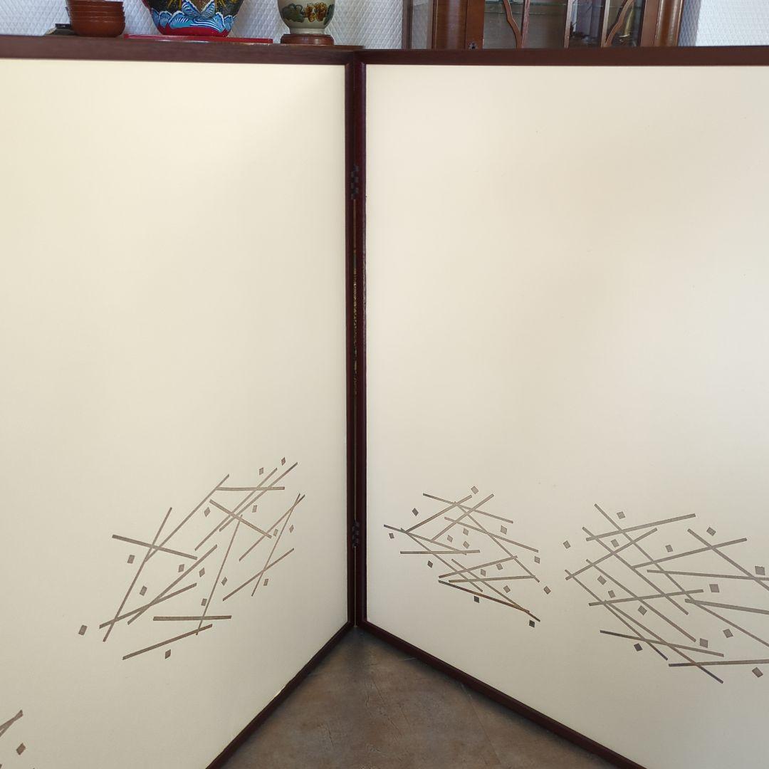 風炉先屏風　銀切箔　白地　屏風　両目開き　茶道具　屏風　紙箱