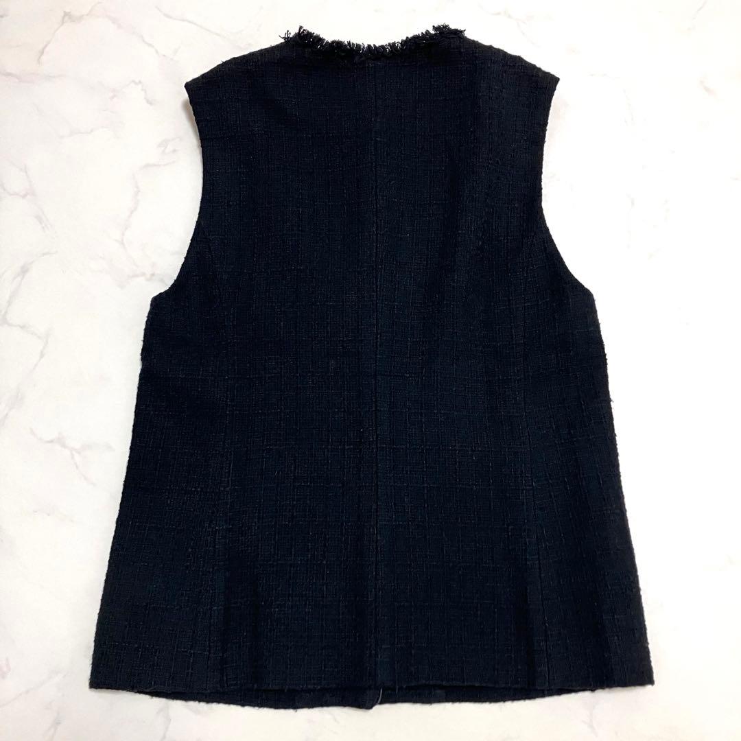 ツイードフリンジポケットベスト　ツイードベスト　ネイビー　金ボタン　セレモニー