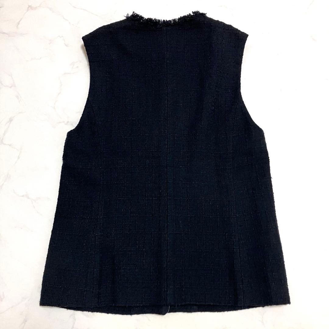 ツイードフリンジポケットベスト　ツイードベスト　ネイビー　金ボタン　セレモニー