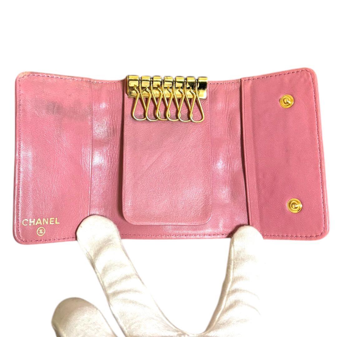 CHANEL シャネル★アイコン★ココマーク★ラムレザー★6連キーケース ピンク