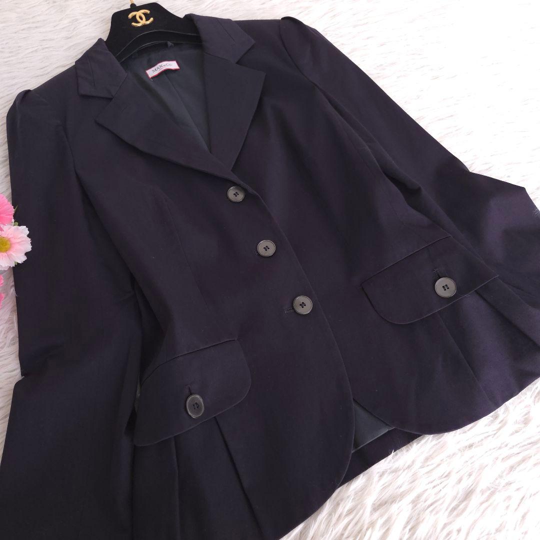 マックスマーラ テーラードジャケット 紺ブレ パフスリーブ ペプラム Lサイズ