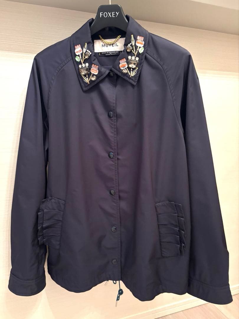 MUVEIL ビジュー付きネイビージャケット ブルゾン