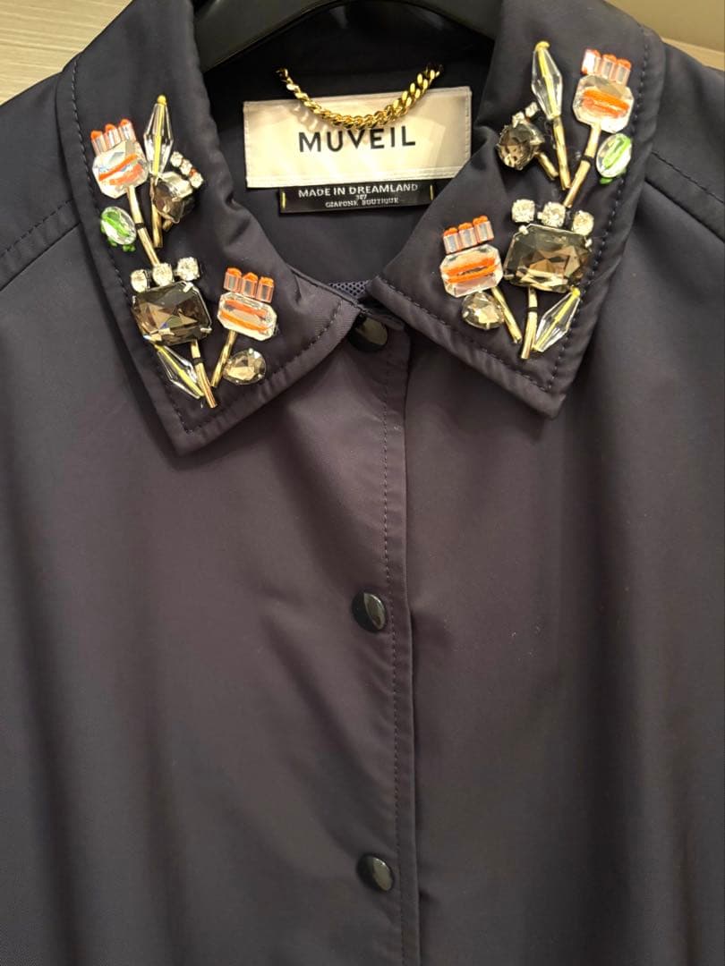 MUVEIL ビジュー付きネイビージャケット ブルゾン