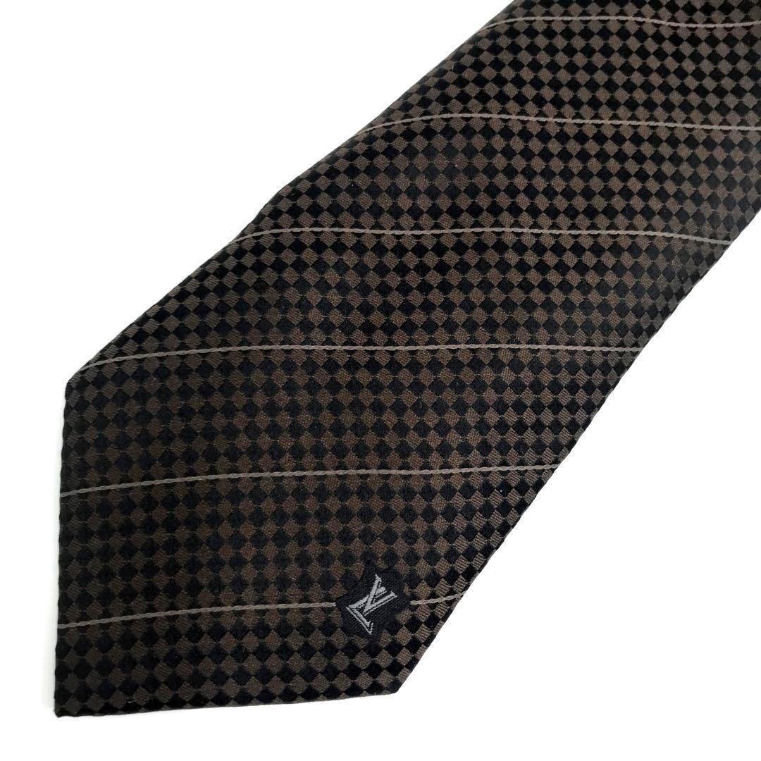 美品）ルイヴィトン　ネクタイ　茶　ストライプ　シルク