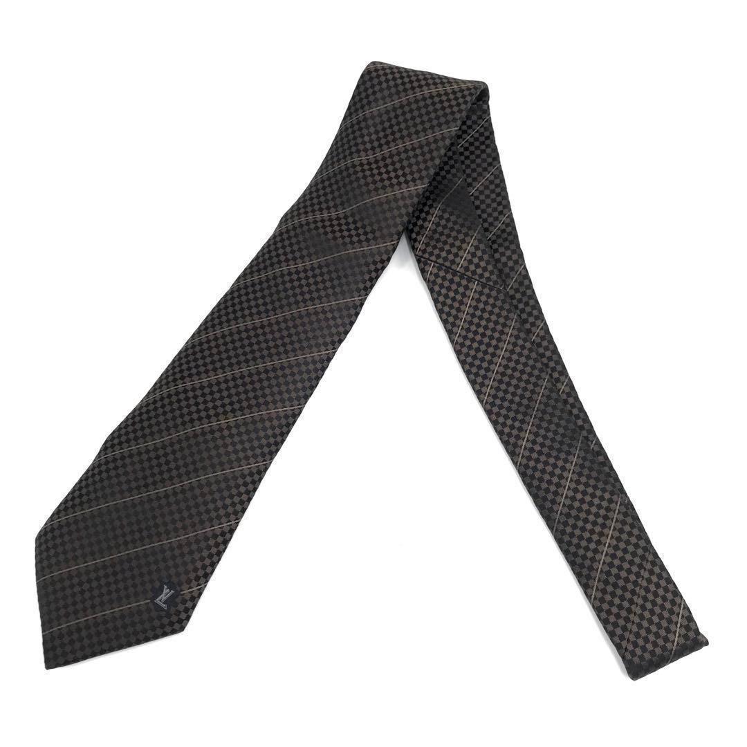 美品）ルイヴィトン　ネクタイ　茶　ストライプ　シルク