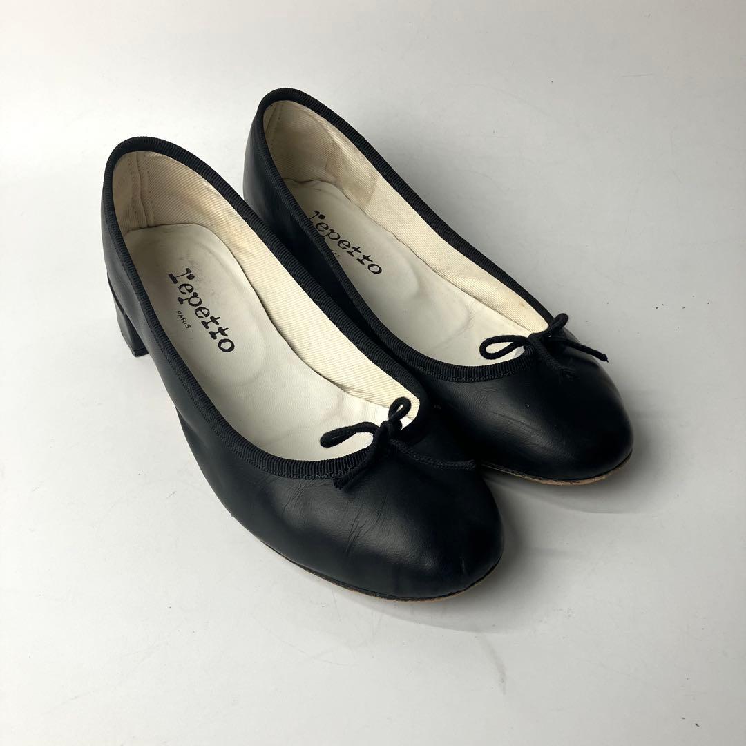 【美品】repetto カミーユ　リボン　バレエシューズ　太ヒール　黒　36