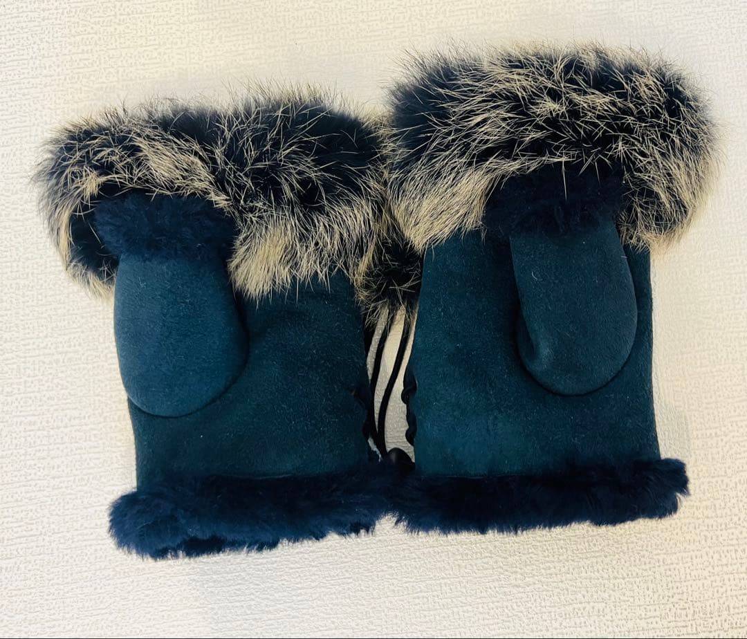 UGG 指だしグローブネイビー ファー付き