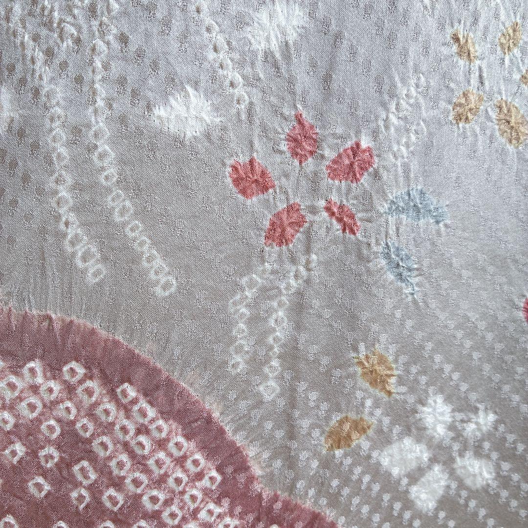 訪問着　フルセット　着物　正絹　絞り　雪輪　淡い　入学式　お祝い　N4