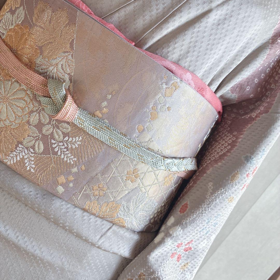 訪問着　フルセット　着物　正絹　絞り　雪輪　淡い　入学式　お祝い　N4