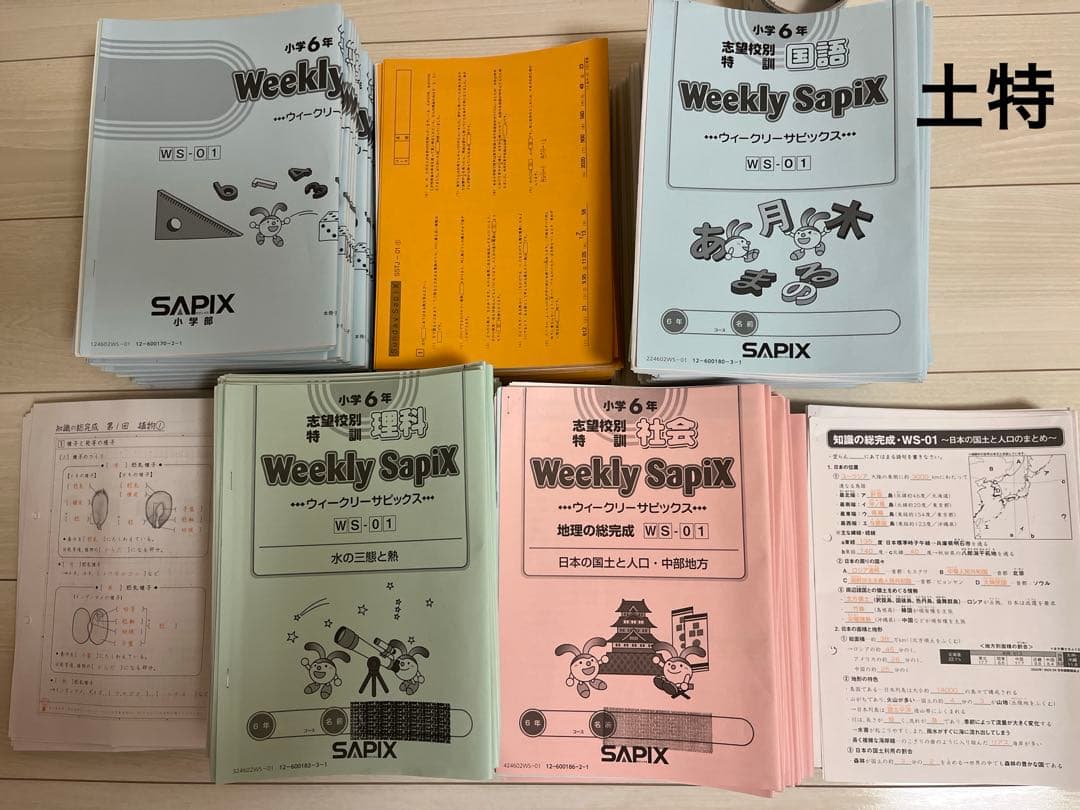 サピックス2025受験組6年生テキストフルセット。四教科解答解説付き。副教材付き