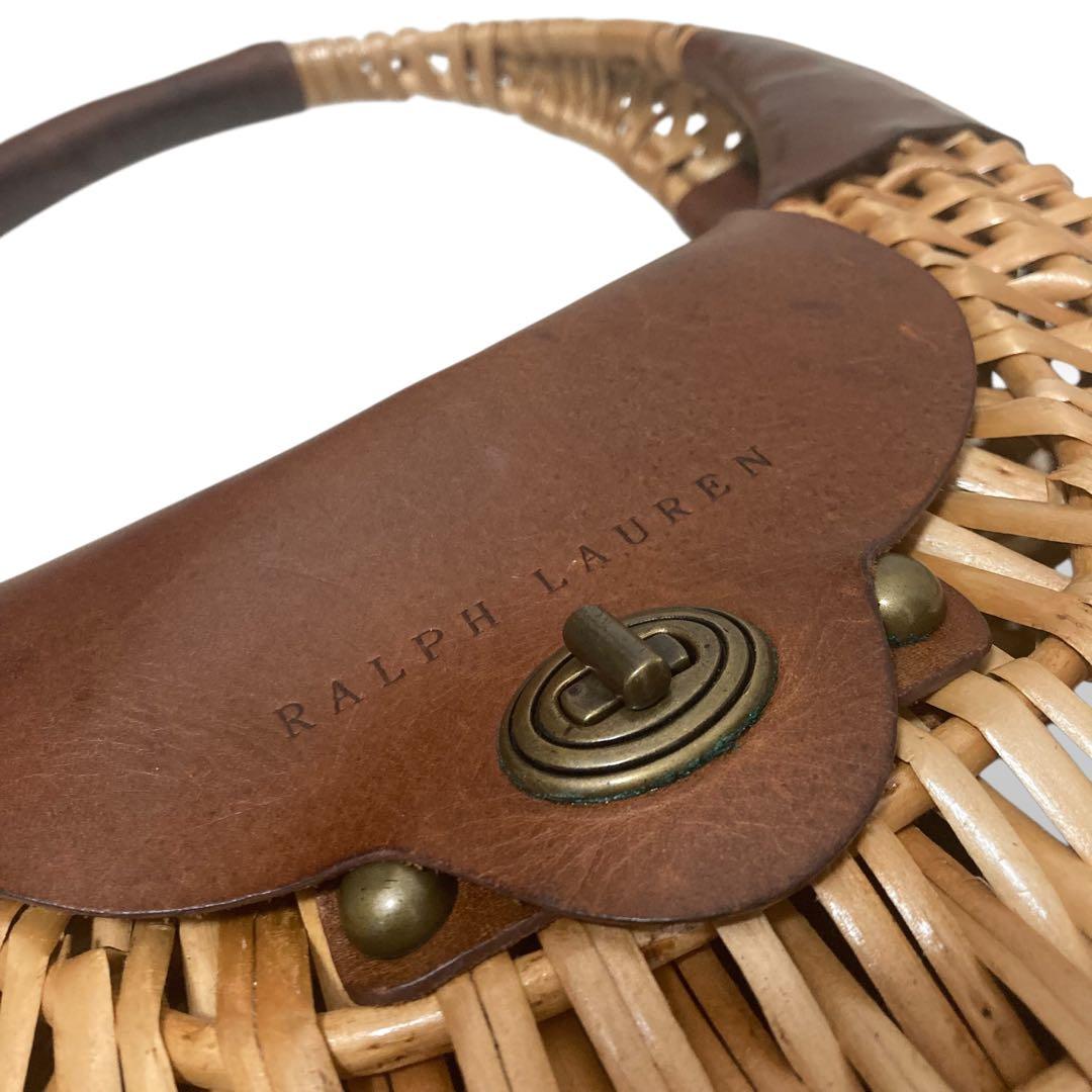 【美品】ラルフローレン　カゴバッグ　ワンショルダー　レザー　ロゴ型押し　ブラウン