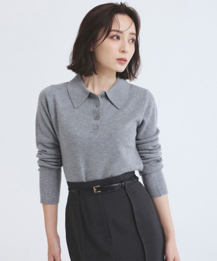 anuans ウールニットポロシャツ（ivory）