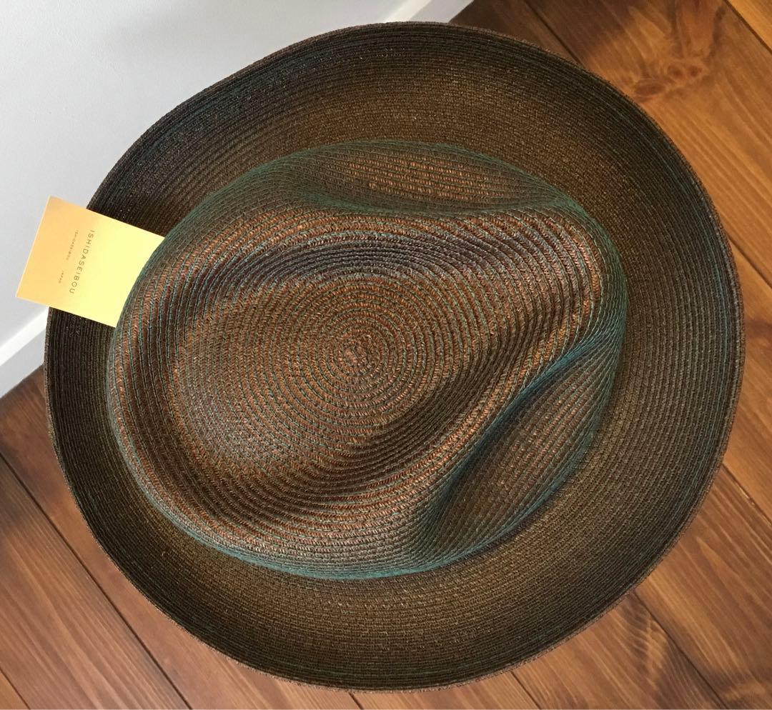 専用◆新品未使用◆石田製帽 マニラ麻中折れ帽◆モスグリーン◆サイズL