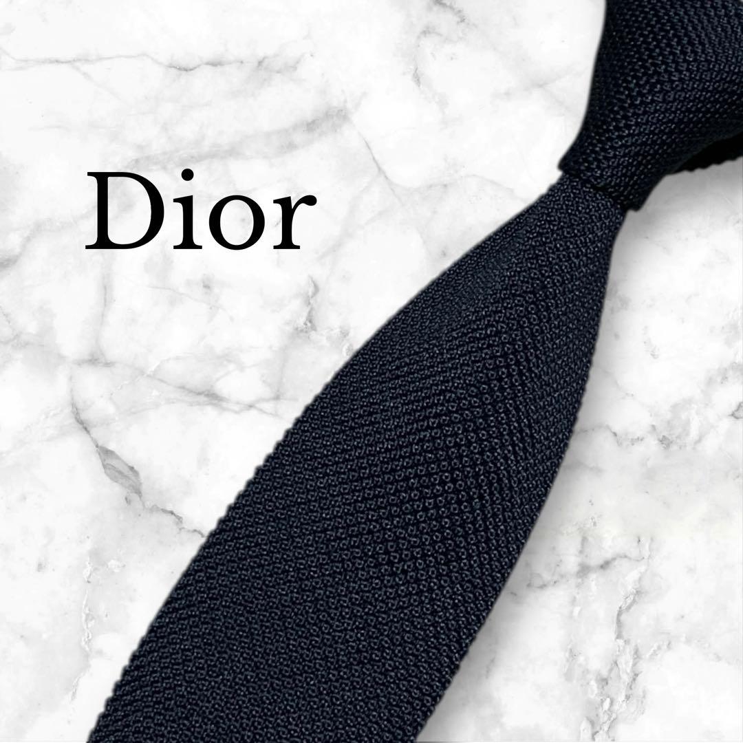 【美品】Dior ディオールオム　ネクタイ　ニットタイ　紺　ソリッド