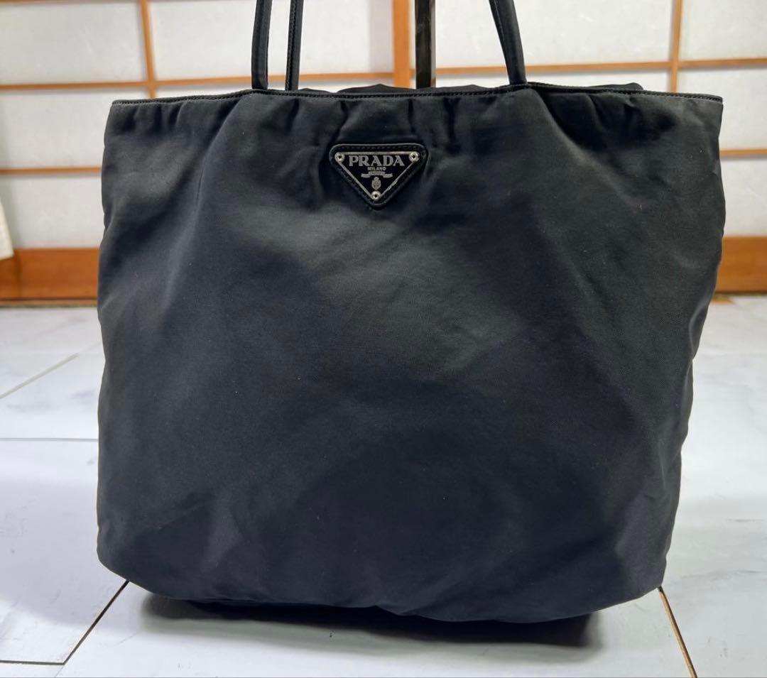 PRADA プラダ トートバッグ 三角プレート 白タグ ナイロン ブラック 黒