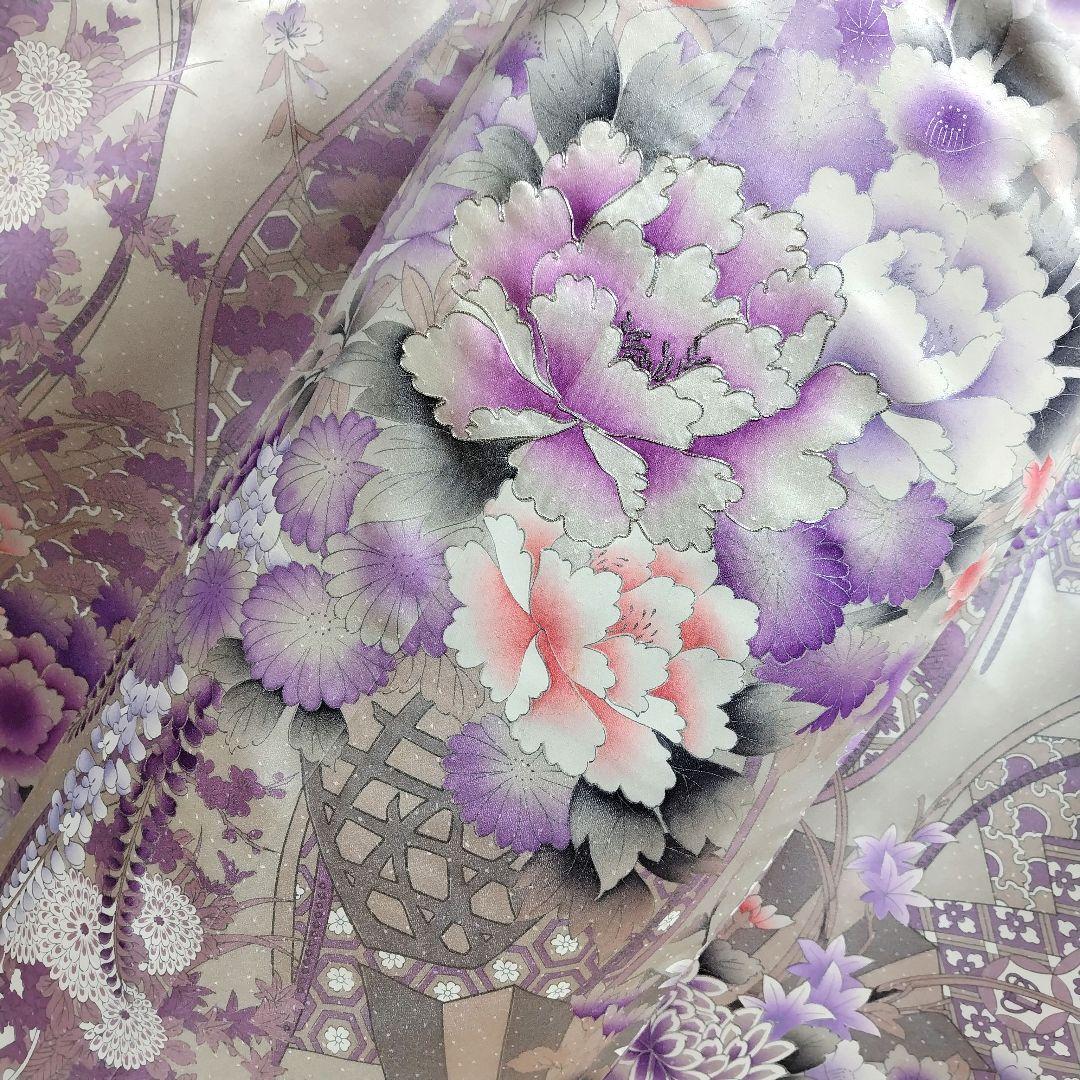 振袖フルセット(12点)・成人式・くすみ・豪華刺繍・銀彩加工・大輪牡丹・正絹