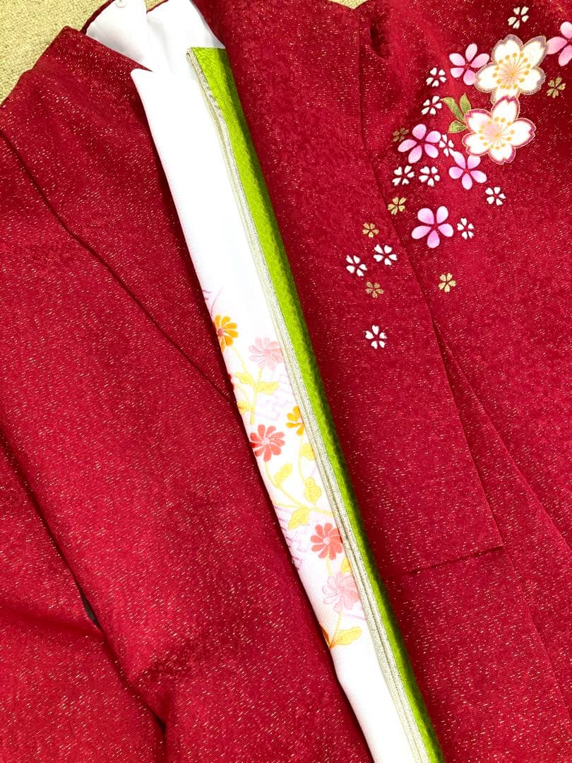 振袖フルセット 7点セット 赤色 振袖袋帯長襦袢重ね衿刺繍半衿帯締帯揚