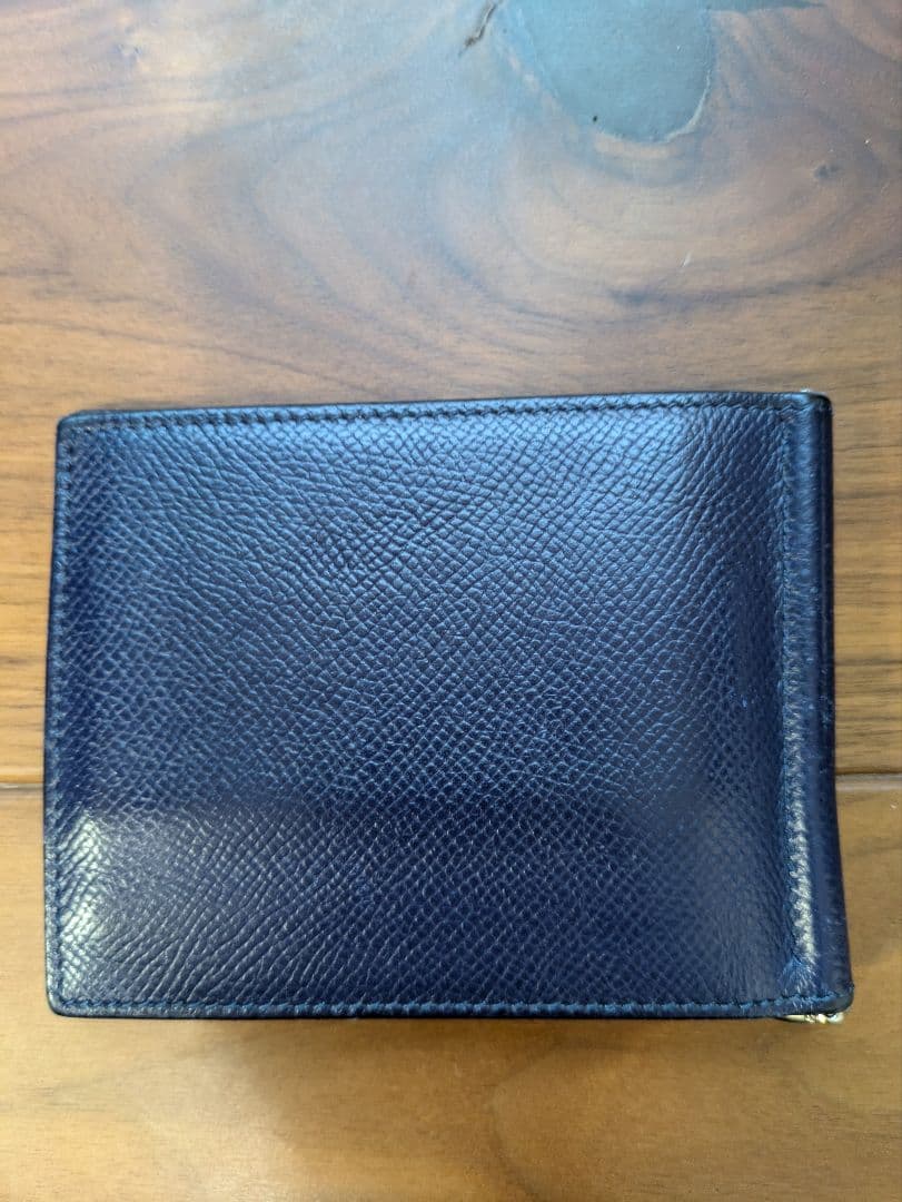 HERMÈS ネイビー レザー マネークリップ