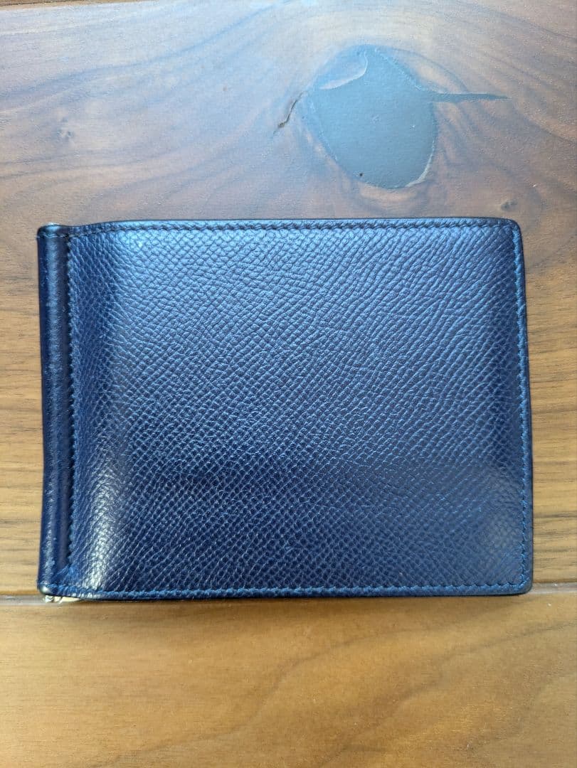 HERMÈS ネイビー レザー マネークリップ