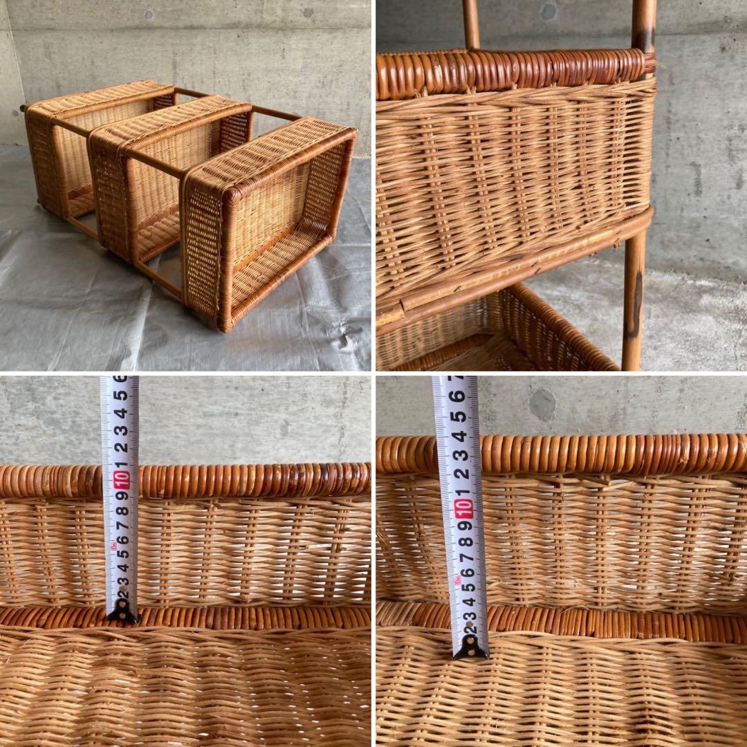 籐 ラタン 3段 収納 ラック 脱衣籠 バスケット スタンド 大型 レトロ