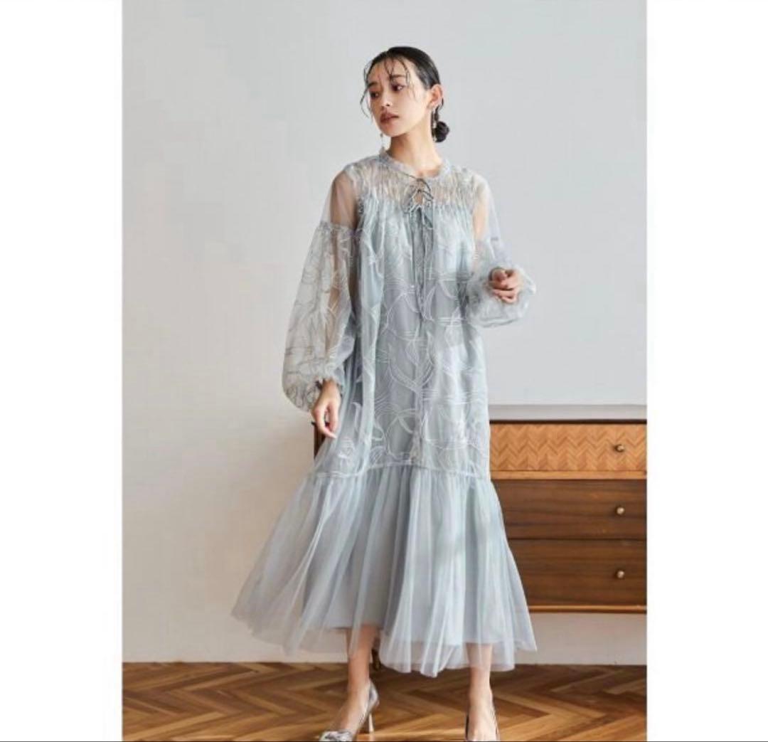 リボンエンブロイダリーレイヤードドレス　ニアナ　niana