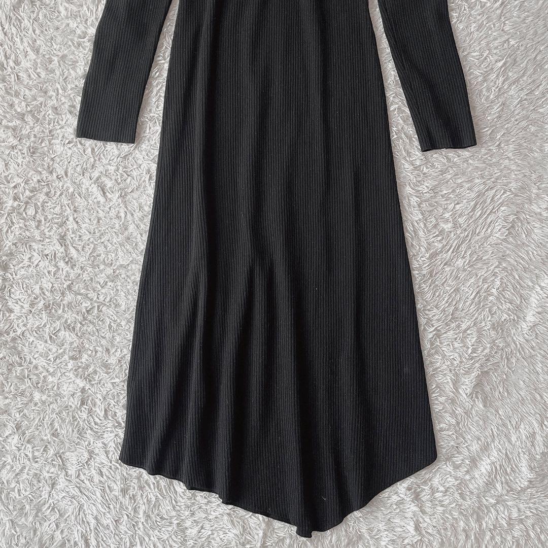 【美品】セオリーリュクス ハイネック リブニットワンピース マキシ丈 黒ブラック