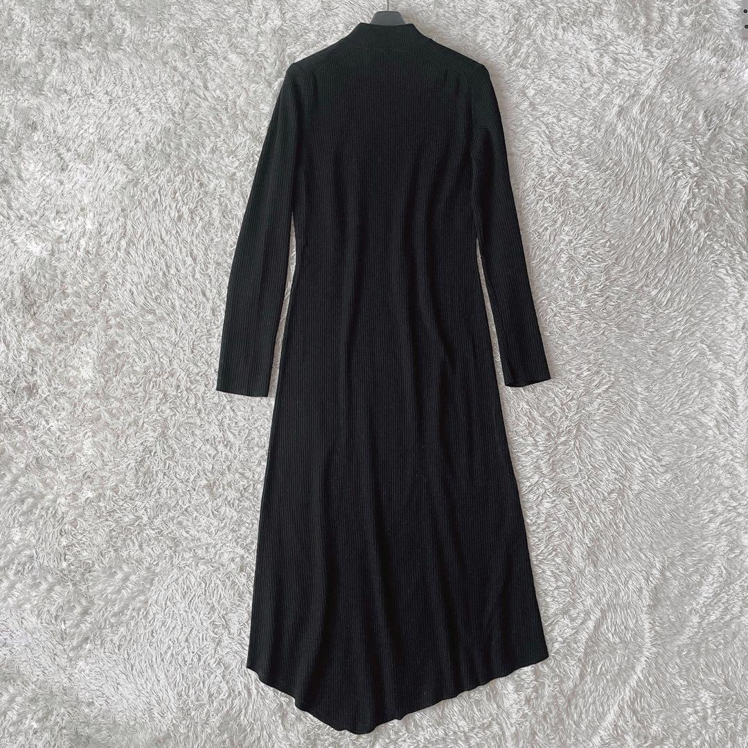 【美品】セオリーリュクス ハイネック リブニットワンピース マキシ丈 黒ブラック