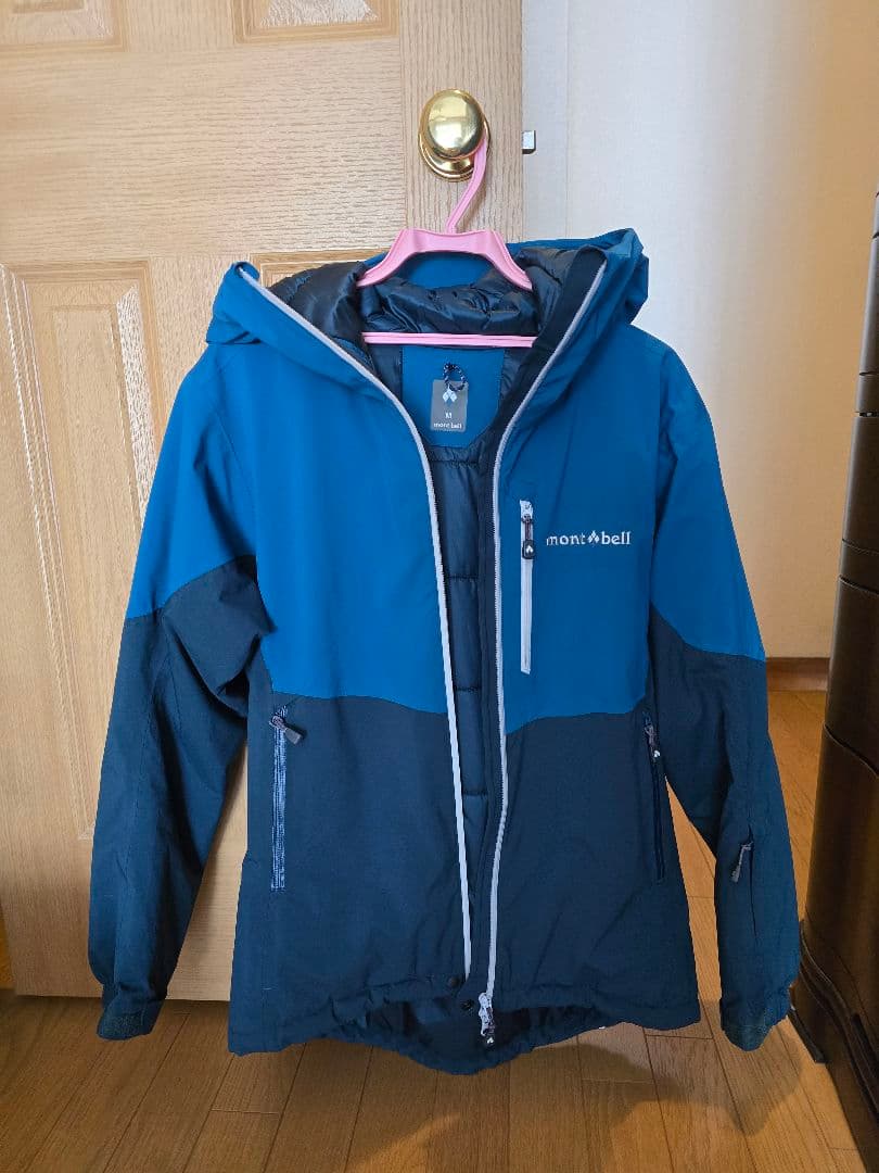 美品　モンベル　パウダーホップパーカー　スキー、スノボ、登山　青　Mサイズ