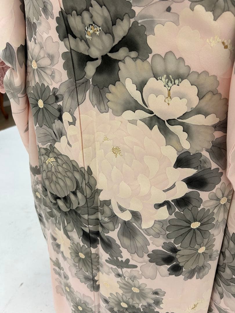 振袖フルセット　手書き草花紋　ベビーピンク