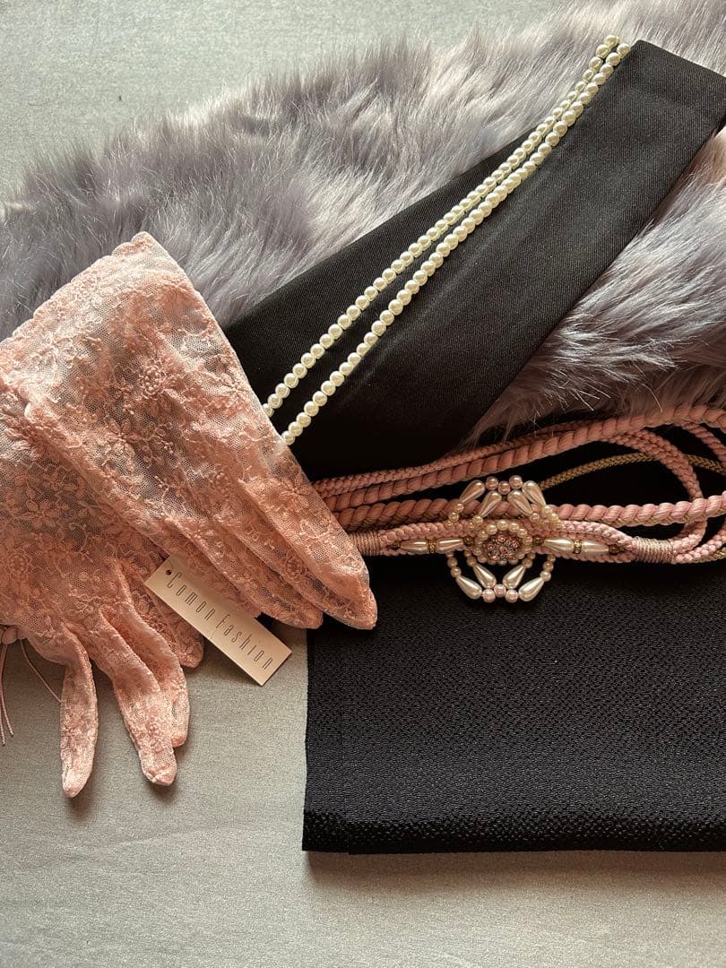 振袖フルセット　手書き草花紋　ベビーピンク