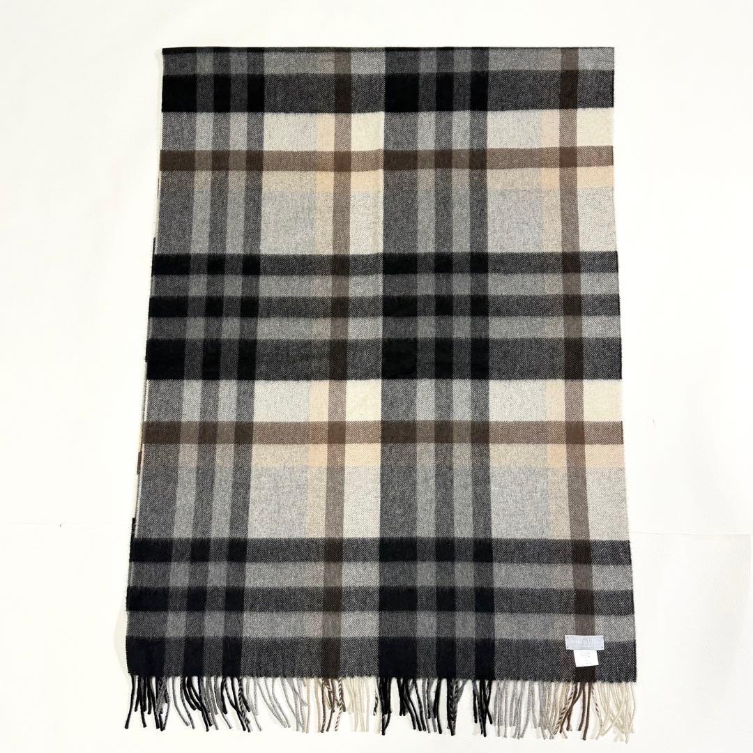 ジョシュアエリス 大判ストール マフラー カシミヤ100% チェック グレー