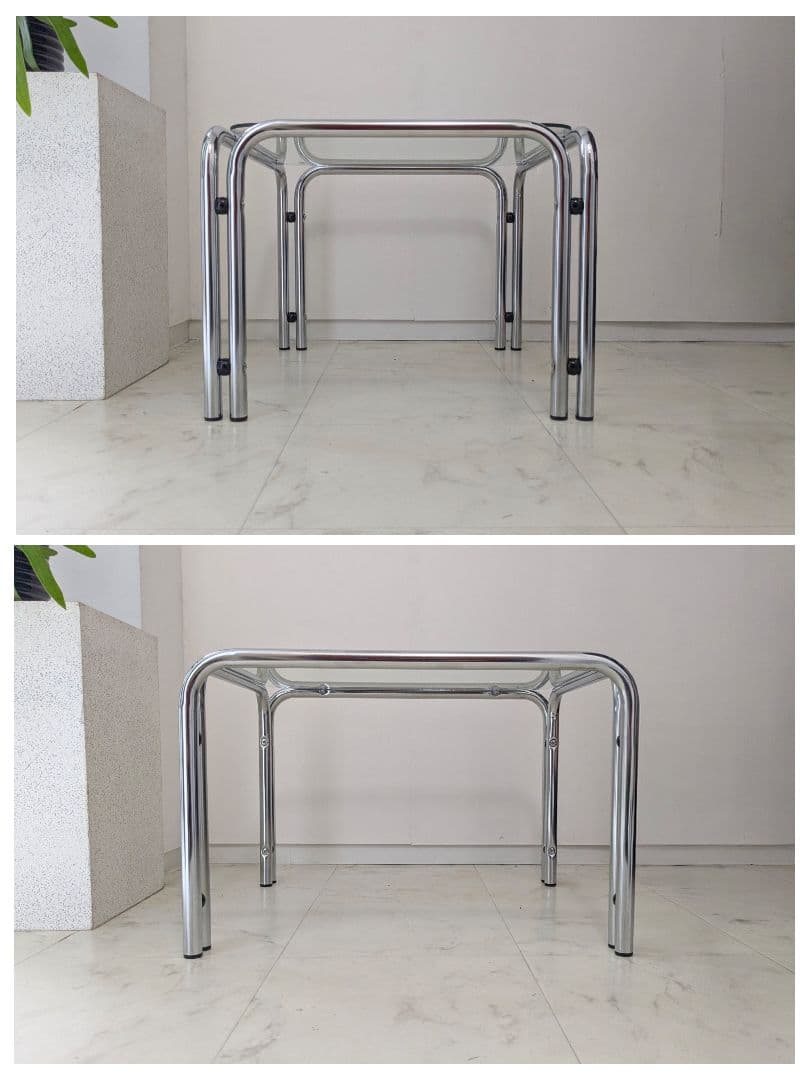 ヴィンテージ クローム ガラステーブル ポストモダン ミッドセンチュリー